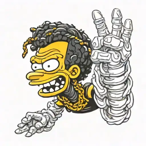 black Bart Simpson with pop smoke  braids sticking up the middle finger tattoo design idea