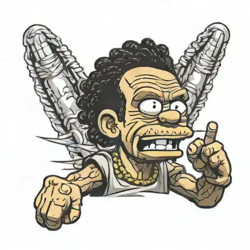 black Bart Simpson with braids sticking up the middle finger  tattoo design idea