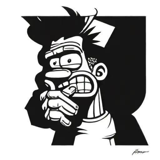 black Bart Simpson with braids sticking up the middle finger  tattoo design idea