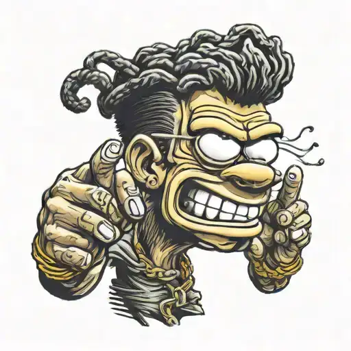 black Bart Simpson with braids sticking up the middle finger  tattoo design idea