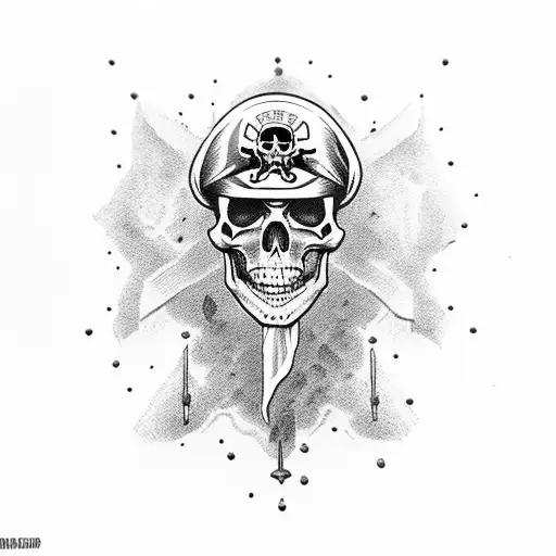 Pirate skull shooting a gun  tattoo design idea