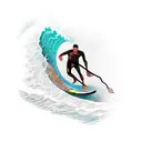 Create a calf tattoo of a surfer riding the wave and slightly touching it. The surfer is in the middle of the wave and u tattoo design idea
