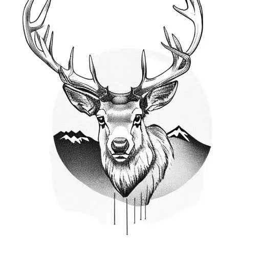stag infront of mountain tattoo design idea