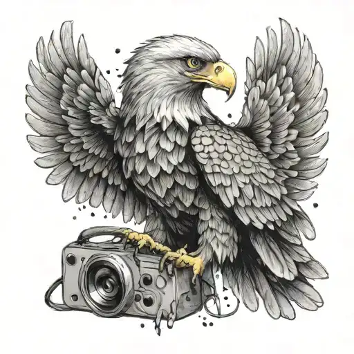An eagle with a cassette tape in its talons, symbolizing the blend of music and nature tattoo design idea