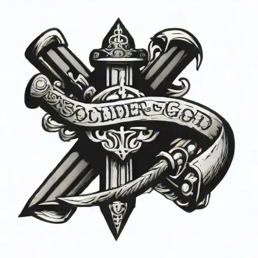 script that says soldier of God in hebrew engraved on a sword that is wrapped in the crown of thorns tattoo design idea