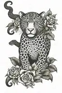 thigh sleeve, panther as main piece curving up to hip, include snake, frogs, sloth, monkey and crocodile, add fillers tattoo design idea