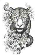 thigh sleeve, panther as main piece curving up to hip, include snake, frogs, sloth, monkey and crocodile, add fillers tattoo design idea
