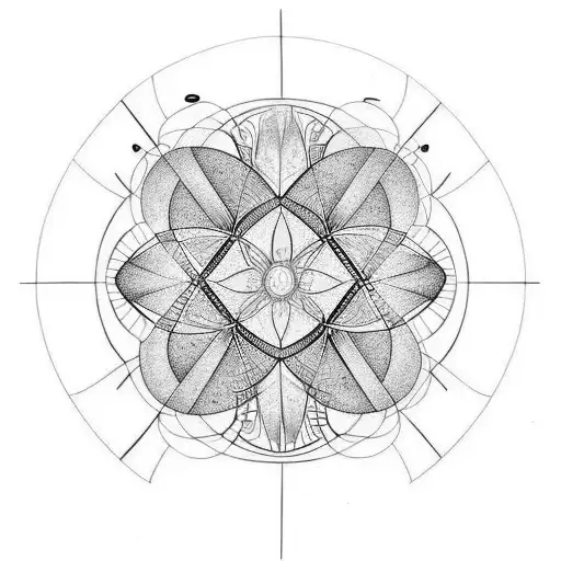 fine line tattoo with lines, circles, birds tattoo design idea