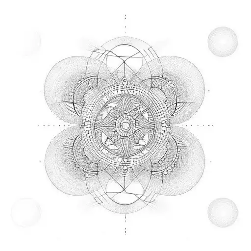 fine line tattoo with lines, circles, dots and birds tattoo design idea