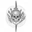 Burning boat surrounded by lightning bugs, Full moon, Clock or watch set to 7:11, skeleton with wild flowers growing ins tattoo design idea