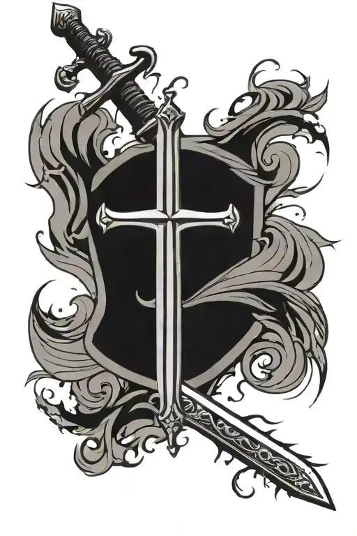 cross with sword blade tattoo design idea