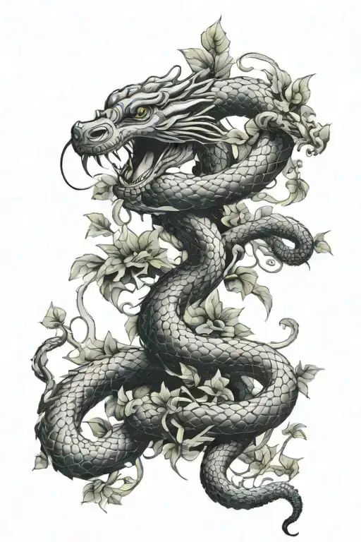 cobra surrounded by ivy,  dragon, horse, rooster and tiger  tattoo design idea