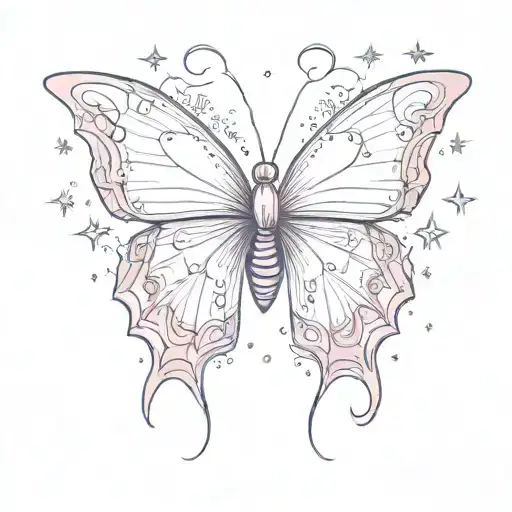half pink butterfly and stars tattoo design idea