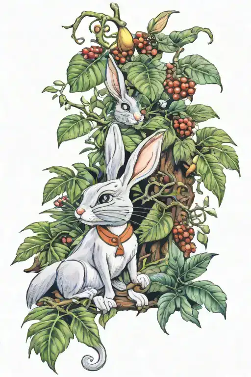 tropical vine plants orchards and bugs bunny tattoo design idea