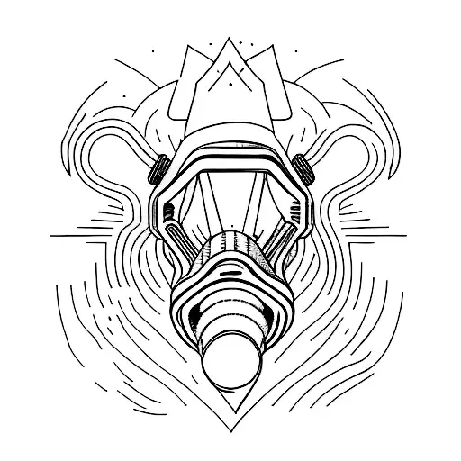 A minimalist tattoo of a welding mask with animal silhouettes inside it tattoo design idea