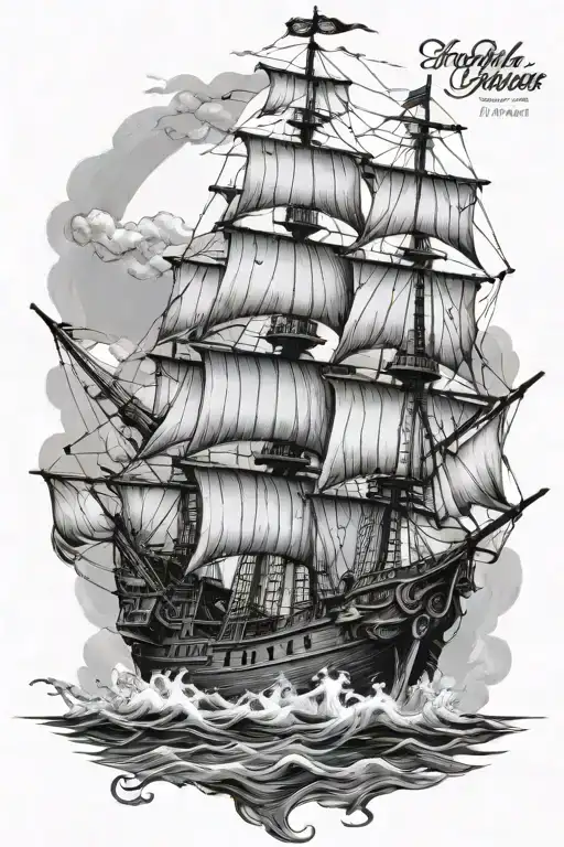 ghost pirate ship tattoo design idea