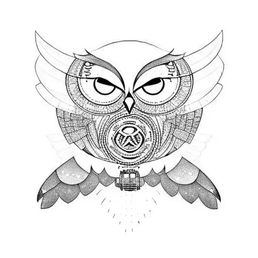 owl with subwoofers on the underside of its wings tattoo design idea