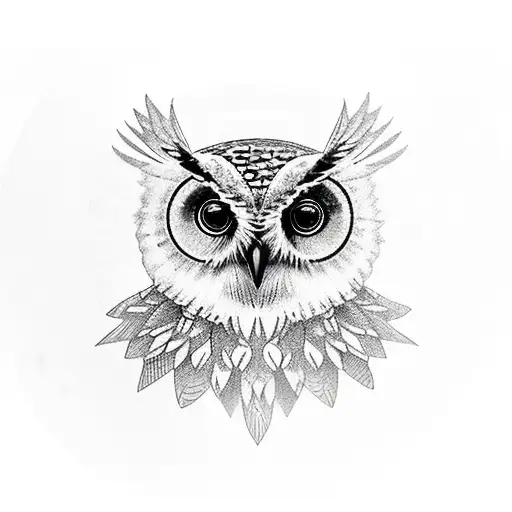 owl with subwoofers on the underside of its wings tattoo design idea
