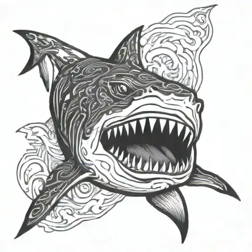 shark head emerging tattoo design idea