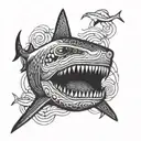 shark head emerging tattoo design idea