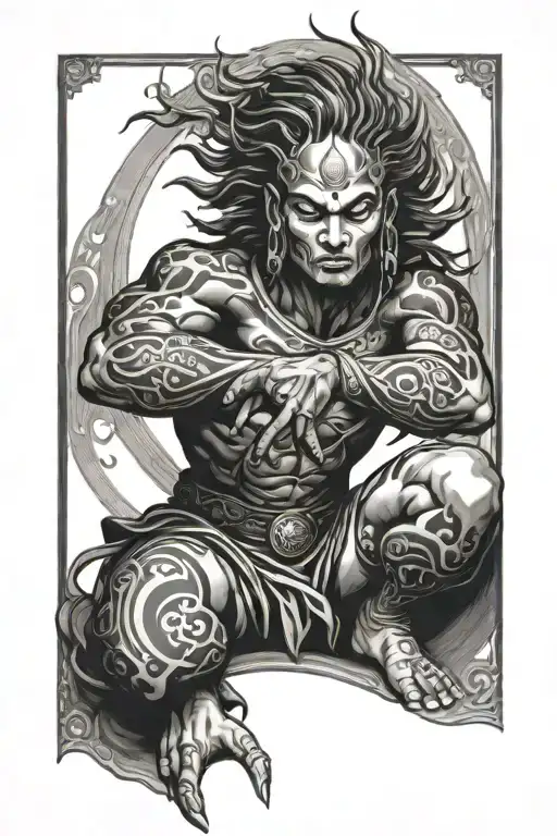 samuria kneeling sun setting tattoo design idea