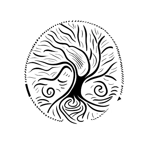 Design a tree tattoo with roots representing discipline's foundation and branches symbolizing personal growth and succes tattoo design idea