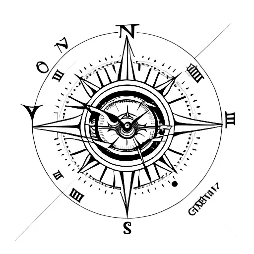 Combine a clock and a compass in a tattoo design, symbolizing discipline as the guiding force through time and direction tattoo design idea