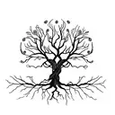 Design a tree tattoo with roots representing discipline's foundation and branches symbolizing personal growth and succes tattoo design idea