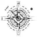 Combine a clock and a compass in a tattoo design, symbolizing discipline as the guiding force through time and direction tattoo design idea