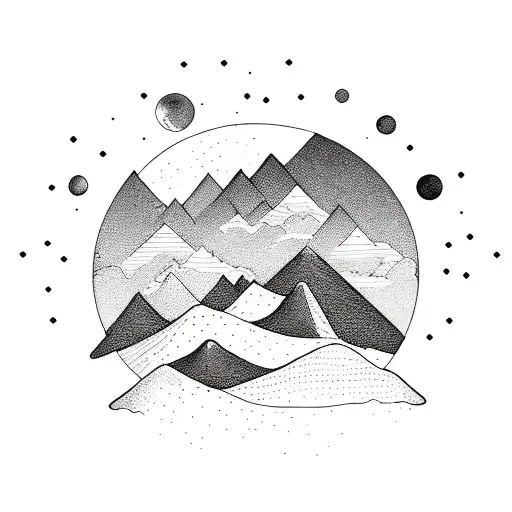 mountains, sky and planets tattoo design idea