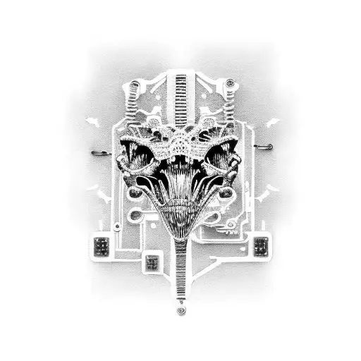 A dinosaur skeleton made up of circuit boards tattoo design idea