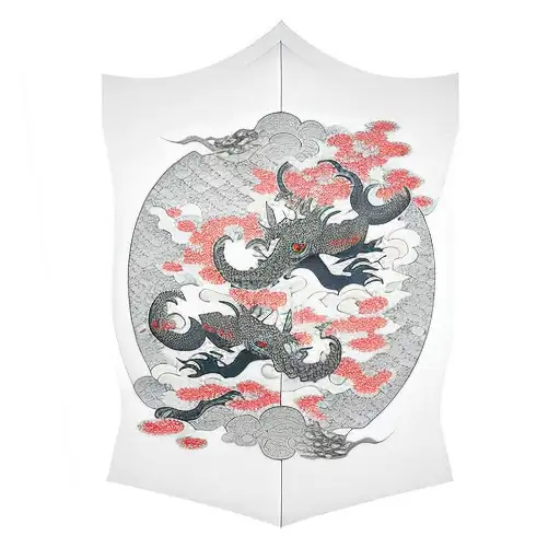 japanese sleeve with dragons. sakura trees and flowers tattoo design idea