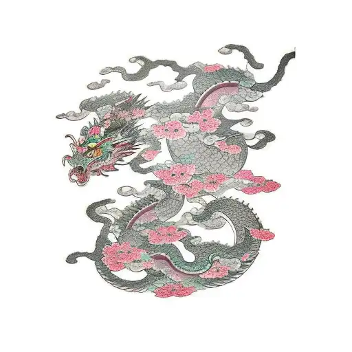 Japanese Japanese Sleeve With Dragons. Sakura Tattoo Idea