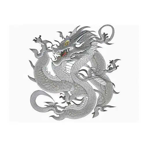 japanese sleeve with dragons. sakura trees and flowers tattoo design idea