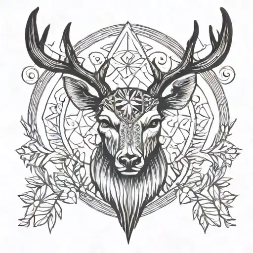 Forest blackout symmetrical geometric  deer face tattoo design idea