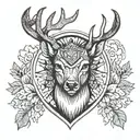 Forest blackout symmetrical geometric  deer face tattoo design idea