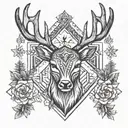 Forest blackout symmetrical geometric  deer face tattoo design idea
