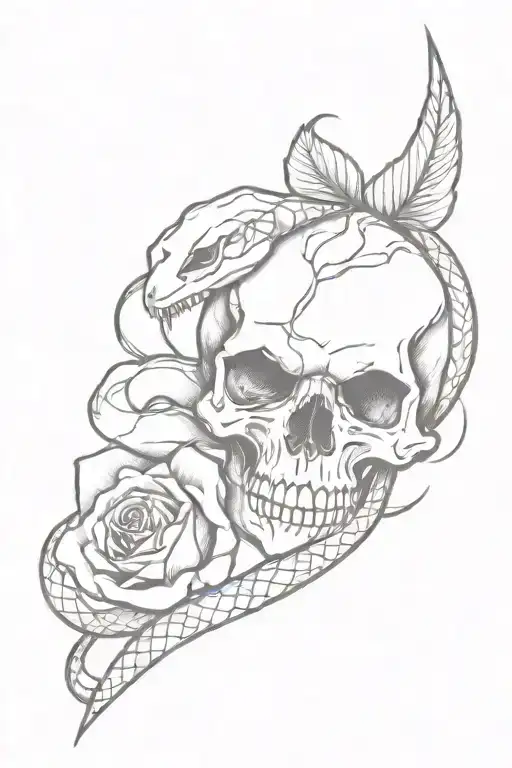 skull rose snake knife tattoo design idea