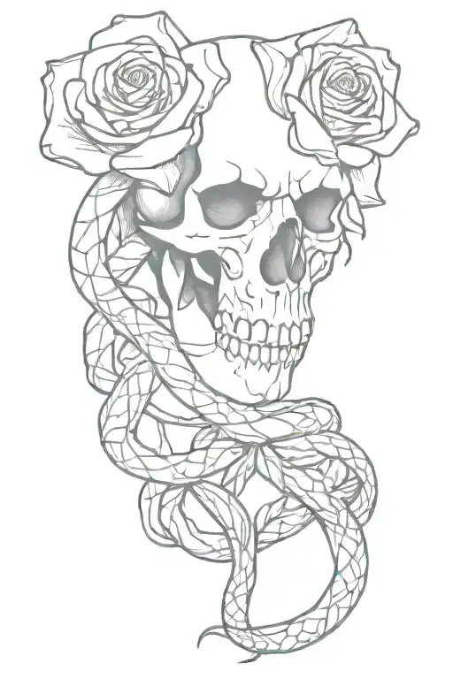 skull rose snake intertwined tattoo design idea