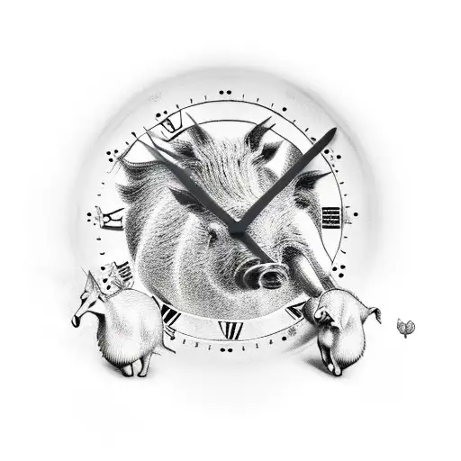 Boar, Clock, children,family  tattoo design idea
