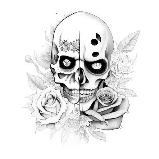 two face artwork with flowers tattoo design idea
