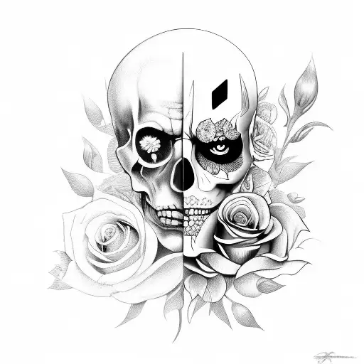 two face artwork with flowers tattoo design idea