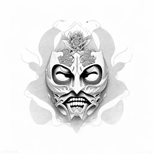 two face hanya mask with sakura tattoo design idea