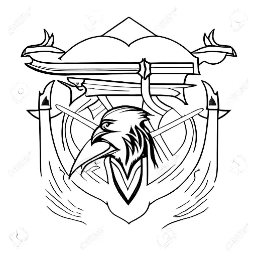 sword anduril from LOTR, with two ravens circling it tattoo design idea