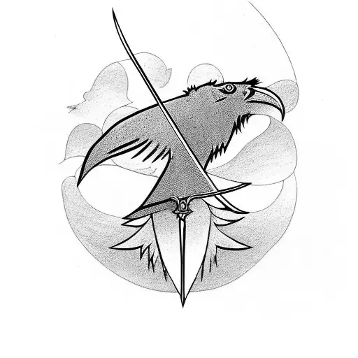 sword anduril from LOTR, fineline, with two ravens circling it tattoo design idea