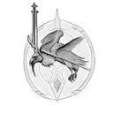sword anduril from LOTR, fineline, with two ravens circling it tattoo design idea