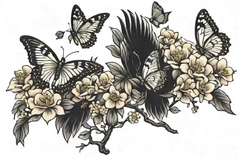 sun Sakura tree butterflies a dove tattoo design idea