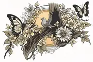 sun Sakura tree butterflies a dove tattoo design idea
