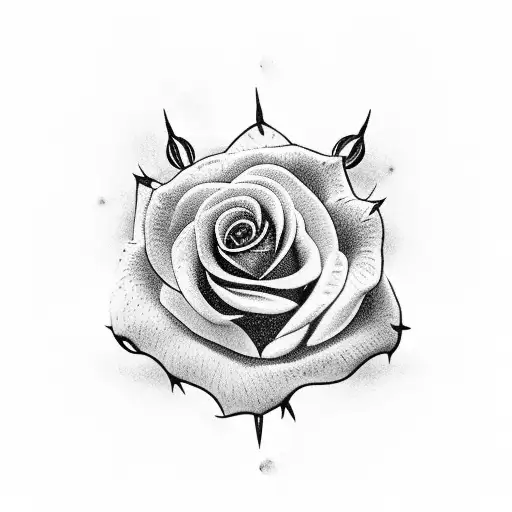 Black work of a rose-themed god aphrodite with a thorn on the forearm where the thorns go down the arm to the hand tattoo design idea