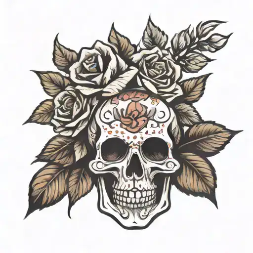 Skull and Roses with Mexican influence  tattoo design idea